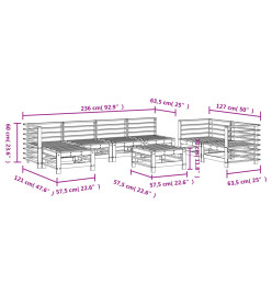 Salon de jardin 8 pcs Noir Bois de pin massif