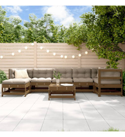 Salon de jardin 8 pcs Marron miel Bois de pin massif