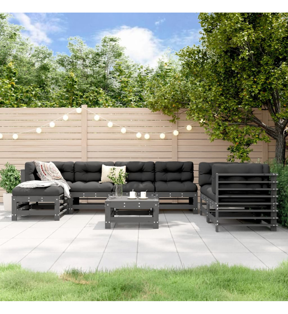 Salon de jardin 8 pcs Gris Bois de pin massif Salon de jardin 8 pcs Gris Bois de pin massif