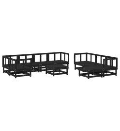 Salon de jardin 10 pcs Noir Bois de pin massif