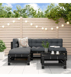 Salon de jardin 5 pcs noir bois massif de pin