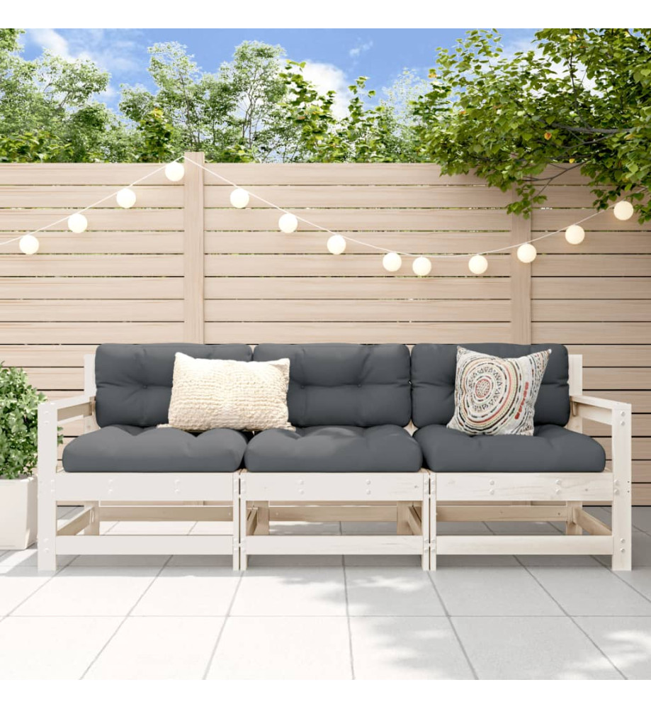 Salon de jardin 3 pcs blanc bois massif de pin Salon de jardin 3 pcs blanc bois massif de pin