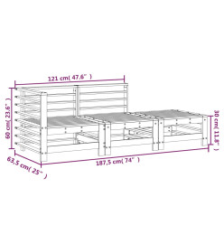 Salon de jardin 3 pcs bois massif de pin