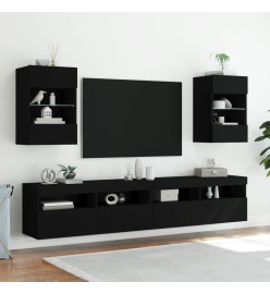 Meubles TV muraux avec lumières LED 2 pcs noir 40x30x60,5 cm