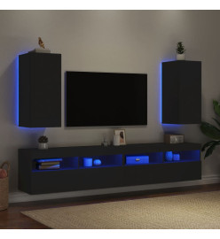 Meubles TV muraux avec lumières LED 2 pcs noir 30,5x35x70 cm