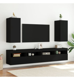 Meubles TV muraux avec lumières LED 2 pcs noir 30,5x35x70 cm