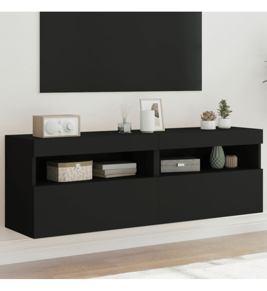 Meubles TV muraux avec lumières LED 2 pcs noir 60x30x40 cm