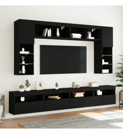 Meubles TV muraux avec lumières LED 2 pcs noir 60x30x40 cm