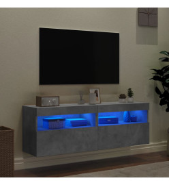 Meubles TV muraux et lumières LED 2pcs gris béton 60x30x40 cm