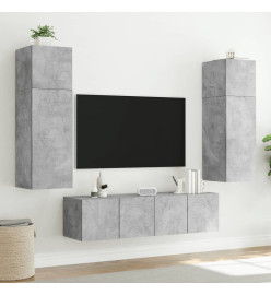 Meubles TV muraux et lumières LED 2pcs gris béton 80x35x31 cm