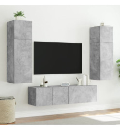 Meubles TV muraux et lumières LED 2pcs gris béton 60x35x31 cm