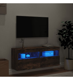 Meuble TV mural avec lumières LED chêne fumé 100x30x40 cm