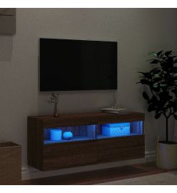 Meuble TV mural avec lumières LED chêne marron 100x30x40 cm