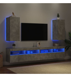 Meubles TV muraux et lumières LED 2pcs gris béton 30,5x35x70 cm