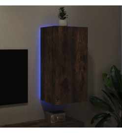 Meuble TV mural avec lumières LED chêne fumé 40,5x35x80 cm