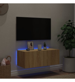 Meuble TV mural avec lumières LED chêne sonoma 80x35x31 cm