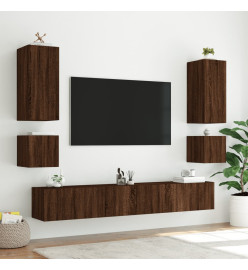 Meuble TV mural avec lumières LED chêne marron 100x35x31 cm