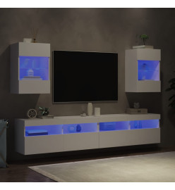 Meubles TV muraux avec lumières LED 2 pcs blanc 40x30x60,5 cm