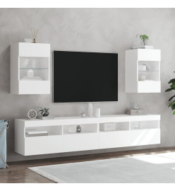 Meubles TV muraux avec lumières LED 2 pcs blanc 40x30x60,5 cm