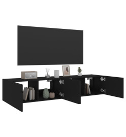 Meubles TV muraux avec lumières LED 2 pcs noir 80x35x31 cm