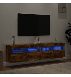 Meubles TV muraux et lumières LED 2pcs chêne fumé 80x30x40 cm