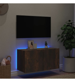 Meuble TV mural avec lumières LED chêne fumé 80x35x41 cm