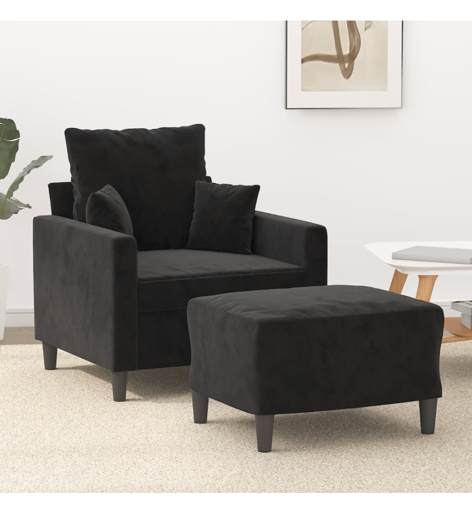 Fauteuil avec repose-pied Noir 60 cm Velours