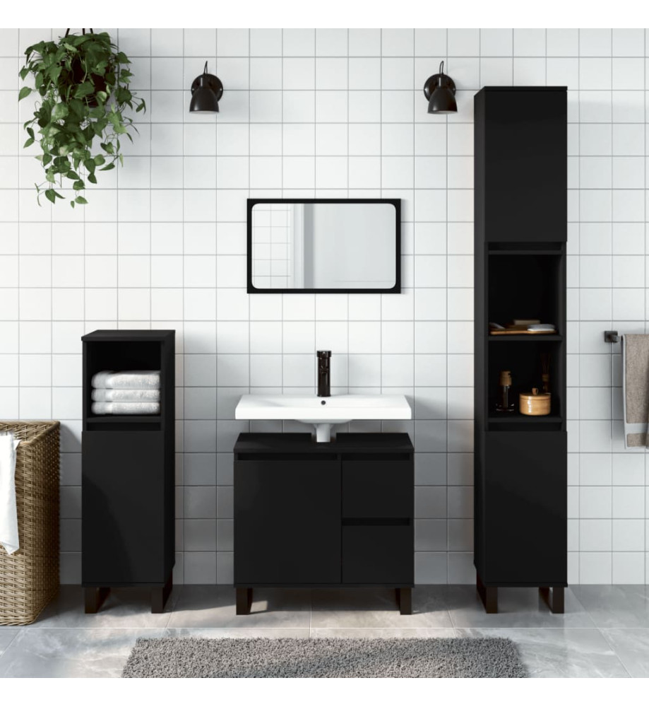 Ensemble de meubles salle de bain 3 pcs noir bois d'ingénierie