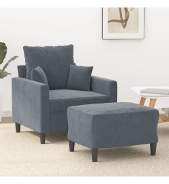 Fauteuil avec repose-pied Gris foncé 60 cm Velours