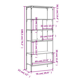 Bibliothèque 5 niveaux chêne sonoma 76x33x188,5 cm
