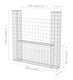 Panier de gabion en forme de U Acier galvanisé 160x20x150 cm