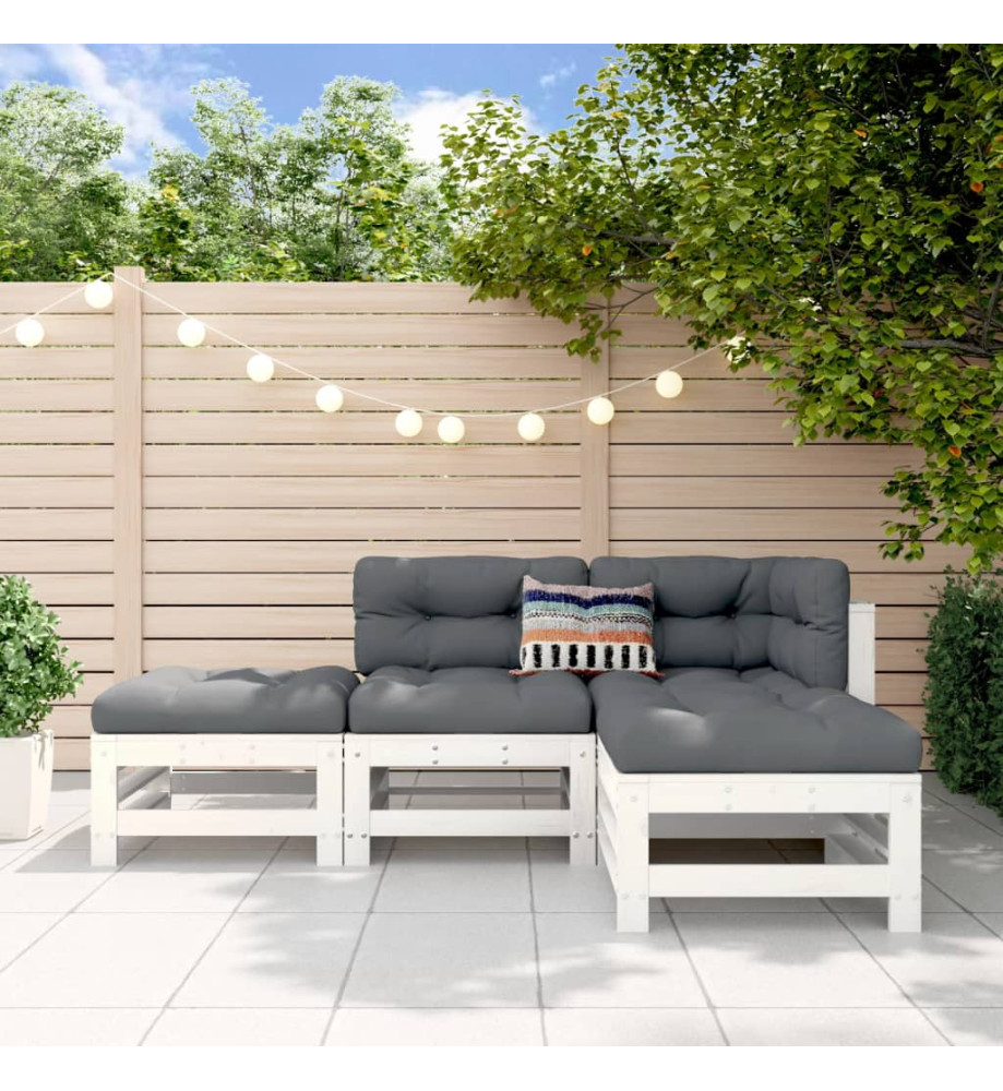 Salon de jardin 4 pcs blanc bois de pin massif Salon de jardin 4 pcs blanc bois de pin massif