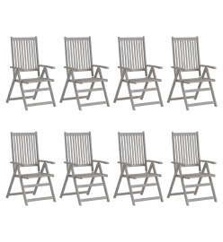 Chaises inclinables de jardin avec coussins 8 pcs Gris Acacia