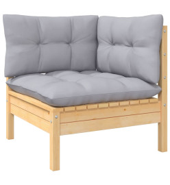 Salon de jardin 12 pcs avec coussins gris bois de pin massif