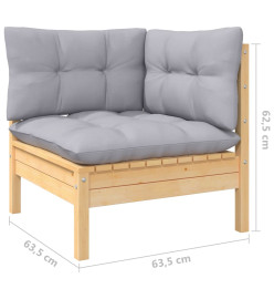 Salon de jardin 12 pcs avec coussins gris bois de pin massif