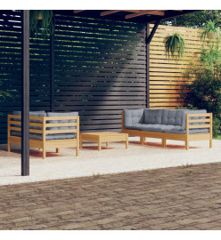 Salon de jardin 6 pcs avec coussins gris Bois de pin