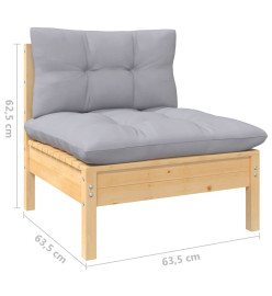 Salon de jardin 6 pcs avec coussins gris Bois de pin