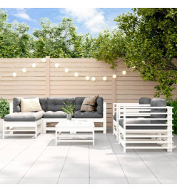 Salon de jardin 7 pcs Blanc Bois de pin massif