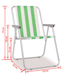 Chaise pliable de camping 2 pcs Vert et blanc Acier 52x62x75 cm