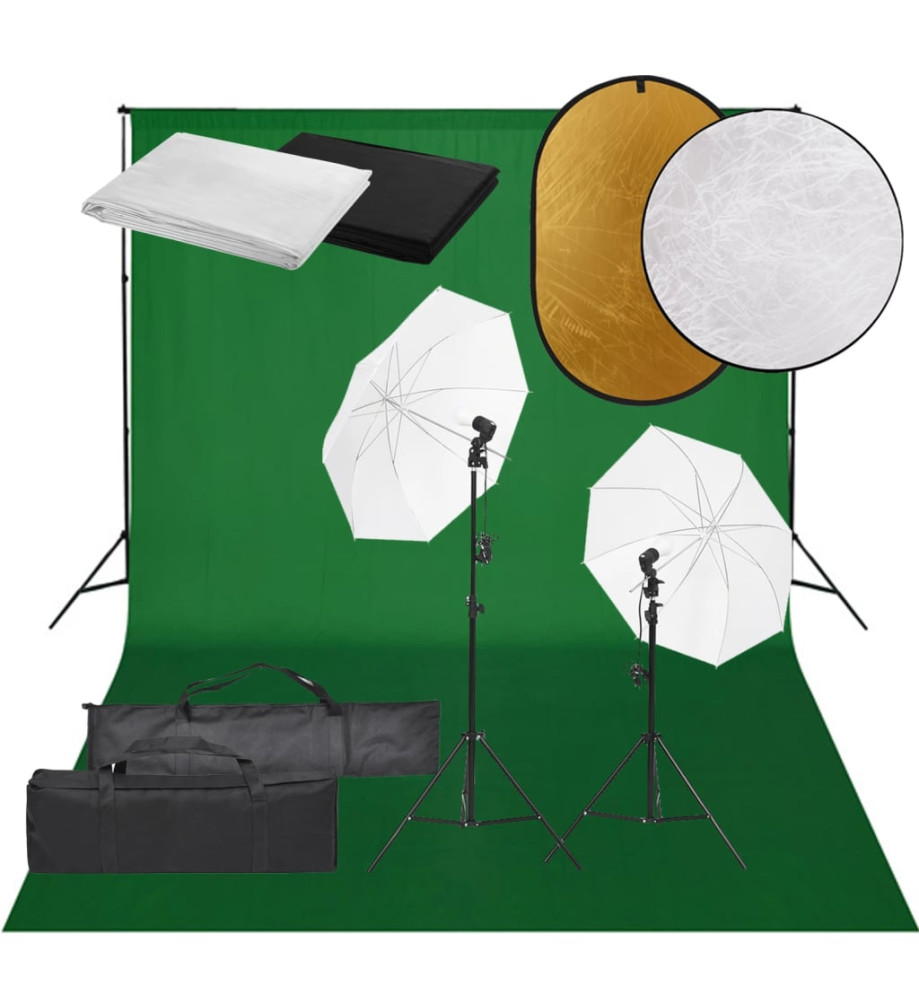 Kit de studio photo avec éclairage toile de fond et réflecteur