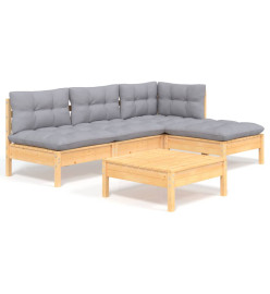 Salon de jardin 5 pcs avec coussins gris bois de pin