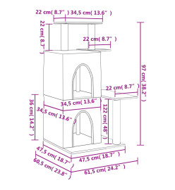 Arbre à chat avec griffoirs en sisal crème 97 cm