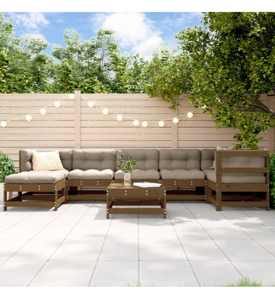 Salon de jardin 8 pcs Marron miel Bois de pin massif Salon de jardin 8 pcs Marron miel Bois de pin massif