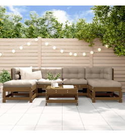 Salon de jardin 7 pcs Marron miel Bois de pin massif