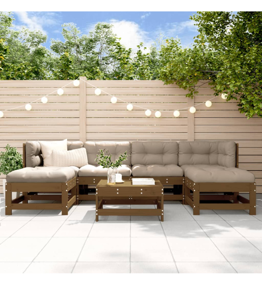 Salon de jardin 7 pcs Marron miel Bois de pin massif Salon de jardin 7 pcs Marron miel Bois de pin massif