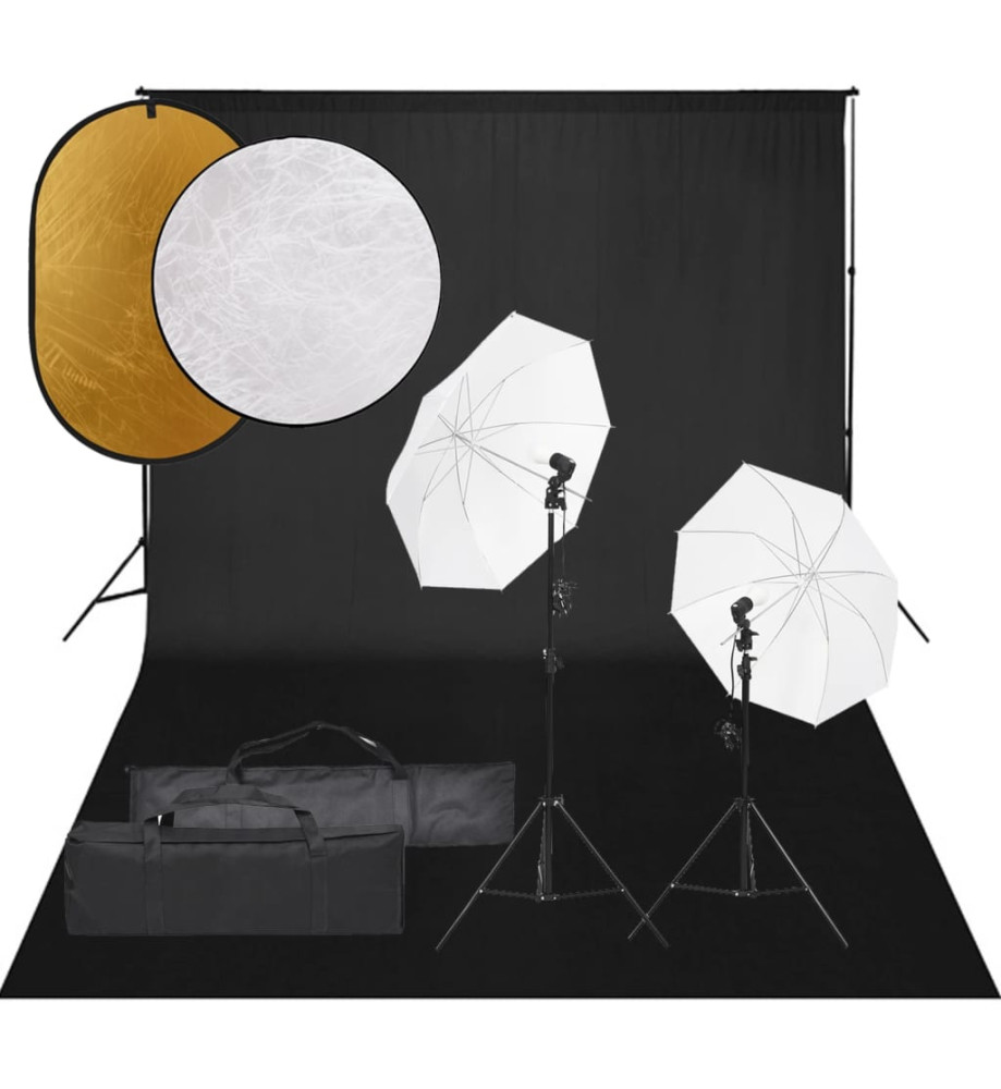 Kit de studio photo avec éclairage toile de fond et réflecteur