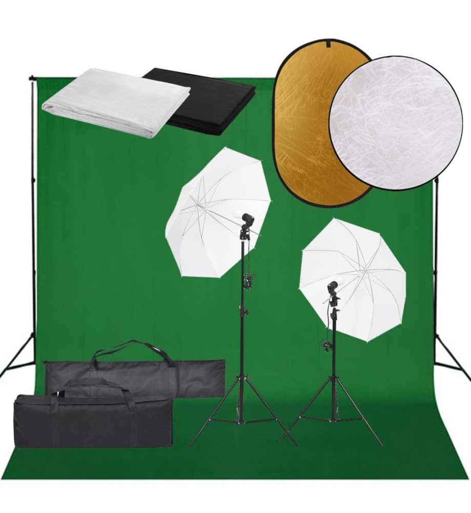 Kit de studio photo avec éclairage toile de fond et réflecteur