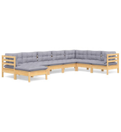 Salon de jardin 8 pcs avec coussins gris bois de pin solide