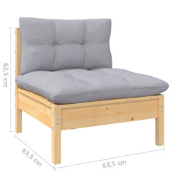 Salon de jardin 5 pcs avec coussins gris bois de pin