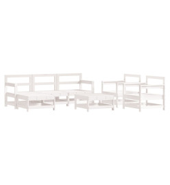 Salon de jardin 7 pcs Blanc Bois de pin massif